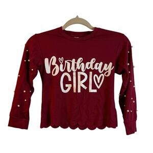 "Birthday Girl" Maroon Long Sleeve Top - Girls 3XL (Fits U.S. Girls Size 8/9